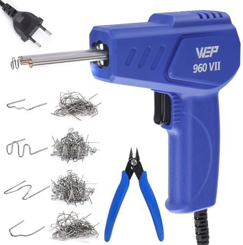 WEP 960-VII Kit Soldador de Plástico con Empuñadura Ergonómica y Luces LED, 350 Engrapadoras Calientes para Reparación de Parachoques y Plásticos (enchufe UE)
