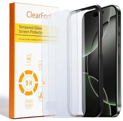 ClearFort 3 Pack iPhone Screen Protector iPhone 15 Pro Max 9H Hardness Tempered Glass HD Clear Shatterproof Anti-fingerprint High transparency Easy Installation Tool