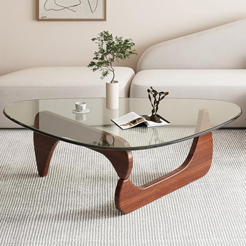 Baodiale Couchtische für Wohnzimmer, Glastisch-Mitte, Holzsockel und transparente Platte, Mid-Century Modern Sofa-Beistelltisch