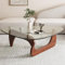 Baodiale Couchtische für Wohnzimmer, Glastisch-Mitte, Holzsockel und transparente Platte, Mid-Century Modern Sofa-Beistelltisch