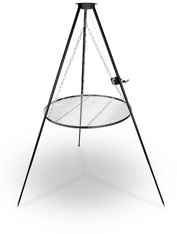 Berdsen Schwenkgrill Dreibein 80 cm Grillrost Feuerstelle Rostfrei Höhenverstellbar Stahl Pulverbeschichtet Schwarz