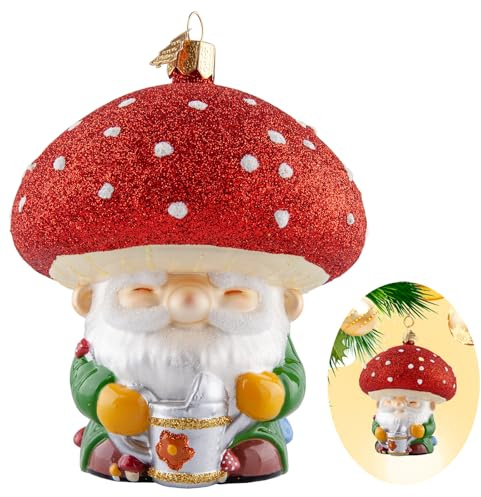 Wichtel-Weihnachtsbaumschmuck,Handgeblasenes Glas-Weihnachtsdekorationen | Personalisierte rote Pilze Wichtel Ornament zum Aufhängen,Weihnachtsschmuck für Gnome-Liebhaber Feiertagsparty Heim Geschenk