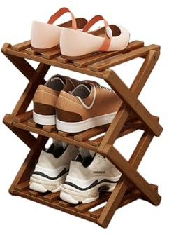 XUDREZ Schuhregal aus Holz, zusammenklappbar, platzsparender Bambus-Aufbewahrungs-Organizer, ohne Installation, schmaler Schuhständer für kleine Räume und Ecken