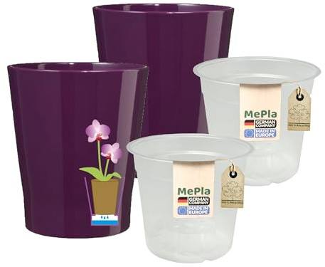 MePla - 2 Stück - SK Soendgen Orchideenübertopf Merina ø 14 Aubergine + Pflanztopf Orchidee ø 12, hochwertiges Wohnambiente