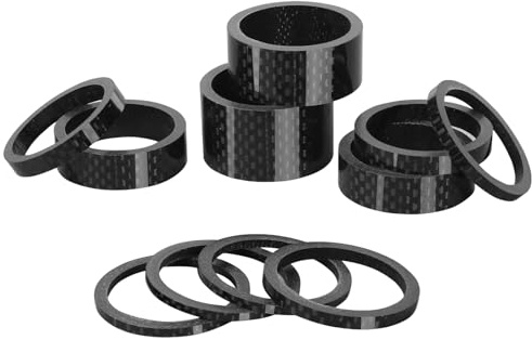 AEYINO 11PCS Headset Spacer Bike 1-1/8 Fork Stem Aluminum Carbon Fiber Washer - 20 15 10 5 3 2 mm Mountain Bikes Road Bicycle Threadless Ultralight Headset Spacers, fit MTB Road BMX Folding Bikes.