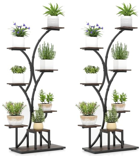 COSTWAY Soporte para Plantas de Interior con Luces de Cultivo(1) | Estante para Plantas de Esquina de 8 Niveles, Soporte para Macetaa para Múltiples Plantas para Sala de Estar Balcón