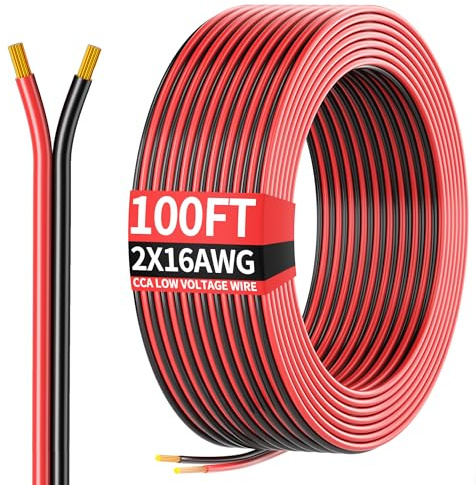 100FT 16AWG, 16/2 AWG Red Black Hookup Electrical Wire LED Strips Extension Cord 12V/24V DC Cable, 16 Gauge Wire 2 Conductors Flexible Low Voltage Cable for in-Home, Autos, Schools use