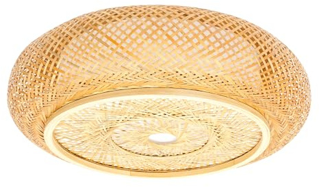 HOARLICN Bambus Deckenleuchte, 220V Schlafzimmerlampe Lampenschirm Hängelampe Halb Flushmount Wicker Deckenleuchte, Handgefertigte Boho Rattan -Leuchten Decke für Küchen, Flure, Wohnzimmer (50cm)