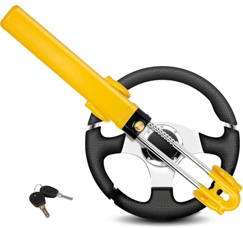 Twin Bar Car Steering Wheel Lock, Universal Heavy Duty Anti-Theft Security Device, High Visibility, Adjustable Length Steering Wheel Lock Suitable for Cars, Vans, Caravans (2 Keys Included)