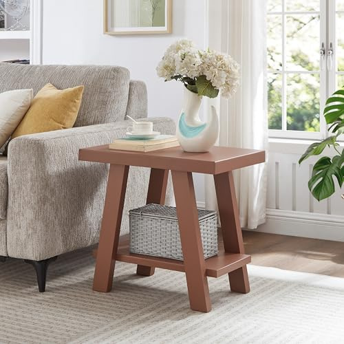 Roundhill Furniture Athens Moderner Beistelltisch mit Holzregal, Rot