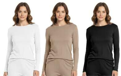 3er Set Damen Unterhemd Thermo Langarm Shirt 257