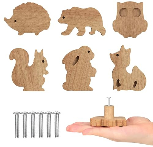 MHwan Schrankknöpfe, 6 Stück Tier Möbelknöpfe Holz