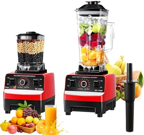 2-in-1 Multi-Functional Smoothie Maker and Mixer, 2000W Professional Blender, 2L Food Jug Blender, 15 Speeds, 6 Removable Stainless Steel Blades and Pusher, Smoothie, Ice Crush (Upgrade Motor)