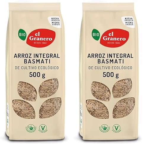 El Granero Integral - Arroz Integral Basmati Ecológico - Cultivo Ecológico - Aroma Suave y Textura Ligera - Ideal para Guarniciones y Platos Saludables - 500 g (Paquete de 2)