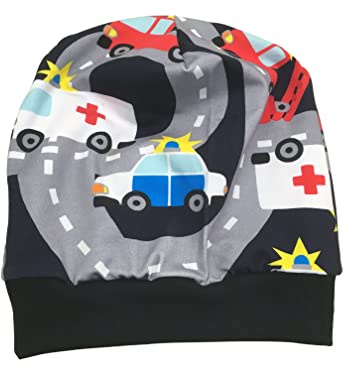 Beanie Mütze mit Feuerwehr, Polizei, Krankenwagen, auch gefüttert