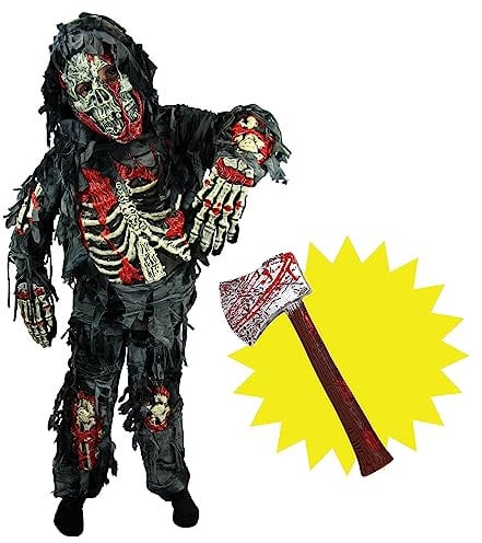 Spooktacular Creations - Disfraz de zombi para niño con hacha sangrienta (Small, Black)