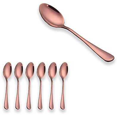 Berglander Mini cuillère en acier inoxydable plaqué or rose, cuillères à café, cuillère à moka, cuillère à crème glacée, lot de 6