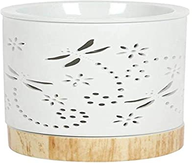 Elegant White Ceramic Matte Dragonfly Oil Burner - 11cm x 9.5cm (1 Pc.) - Decorative Fragrance Diffuser - Unique Design & Premium Quality Material - Perfect for Home Decor & Aromatherapy