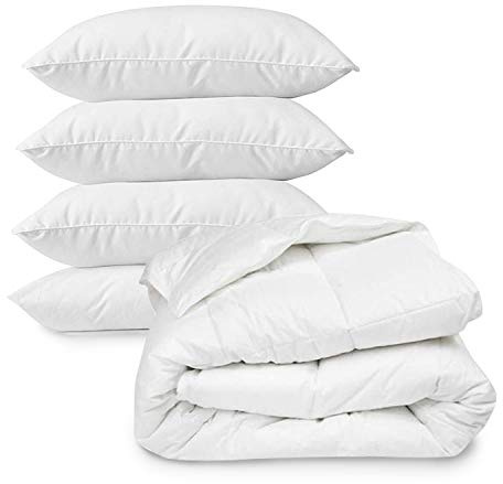 SleepyNights Double Bed Duvet 13.5 Tog and 4 Pillows Winter Cosy Quilt | Cotton Rich | Hot Warmth | Non-Allergenic & Washable | Channel Stitched | UK Made | Double Bedding (200x200cm)