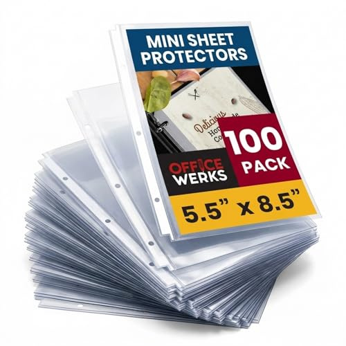 Officewerks 100 Stück schwere, transparente Mini-Blattschutzhüllen, 14 x 21,6 cm, Top-Load, verstärkte Löcher, säurefrei/archivierungssicher, Kunststoffhüllen für Ordner, Dokumente