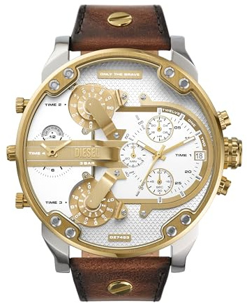 Diesel Analoge Quarzuhr für Herren mit Lederband DZ7483, braun, Mr. Daddy 2.0
