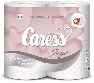 Caress Lot de 4 Rouleaux de Papier Toilette en Soie, Doux, Double Voile, Pure ouate de Cellulose Vierge, Blanc