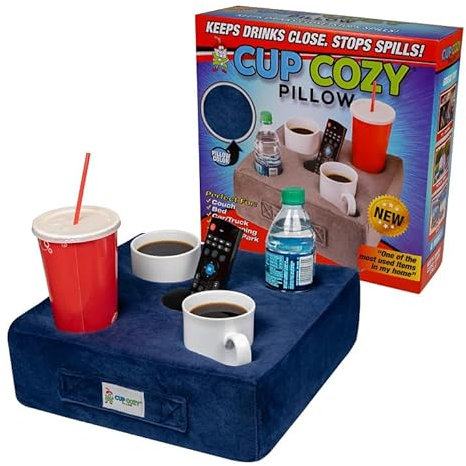 Cup Cozy Deluxe Pillow (Navy)- As Seen on TV-The World's Best Cup Holder! Keep Your Drinks Close and Prevent Spills. Use it Anywhere-Couch, Floor, Bed, Man cave, car, RV, Park, Beach and More!