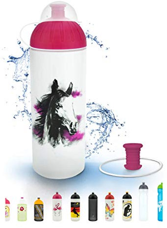 FreeWater Trinkflasche 700 ml, Pferd romantisch, transparent/Magenta: schadstofffrei, spülmaschinengeeignet, auslaufsicher, langlebig