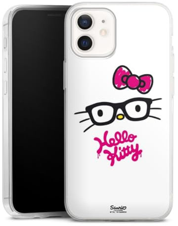 Slim Case extra dünn kompatibel mit Apple iPhone 12 mini Silikon Handyhülle transparent Hülle Hello Kitty Kindheit Offizielles Lizenzprodukt