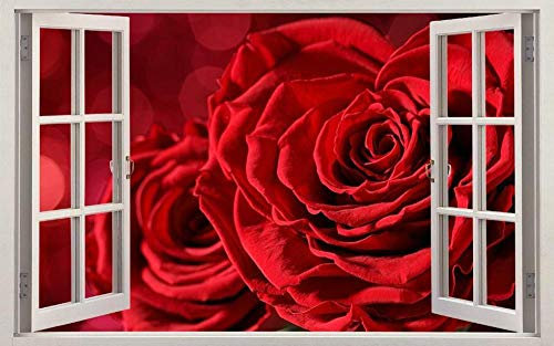 CSCH Stickers muraux Roses rouges fleur jardin 3D fenêtre autocollants Stickers muraux décor à la maison Art mural