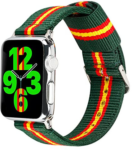 ESTUYOYA Correa España compatible con Apple Watch 49mm 46mm 45mm 44mm, (42mm-Serie 1-3) Pulsera Nylon Verde Bandera Española Deportiva para iWatch Series 10 9 8 7 6 5 4 3 2 1 SE Ultra 2 - Greenline