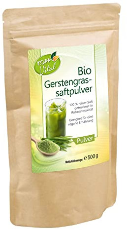 KOPP Vital® Bio-Gerstengrassaftpulver | 500 g | Bio-zertifiziert | Vegan | ohne Gentechnik | Laktosefrei | Höchste Qualität