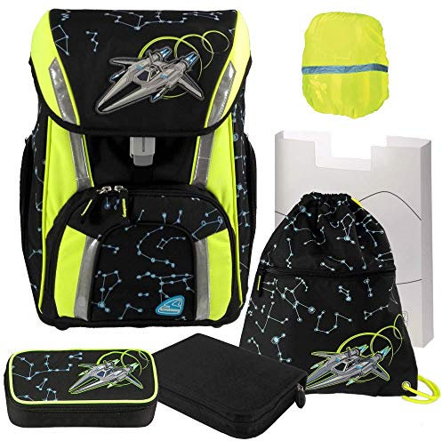 Primus-Versand Space Ship - Raumschiff - Schneiders TOOLBAG SMART - Schul-Ranzen-Set 6tlg.- mit FEDERMAPPE und REGENSICHERHEITSHÜLLE - 78342-080