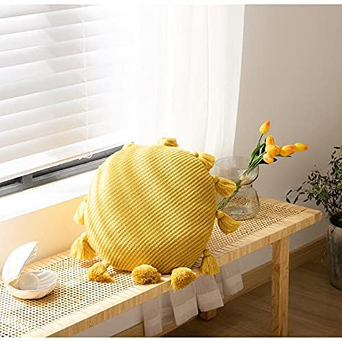 RAILONCH Boho Runde Sitzkissen mit Quasten, Makramee Kissen Rund, Gewebt Dekokissen Bodenkissen, Sitzhocker Zuhause Sofa Dekor, 40 x 40 cm (Ingwer)