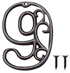 Zayookey house number Hausnummer aus Gusseisen 11,5 cm Metall Hausnummern aus Rustikalem für Cafés, Bars, Restaurants, Haus, Straße, Tür, Briefkasten (Nummer 9)