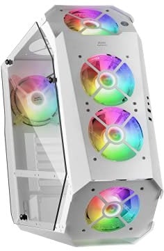 Mars Gaming MC51W, Gehäuse Gaming PC ATX, Doppelt Gehärtetes Glas, 5X Lüfter RGB 12cm, Weiß