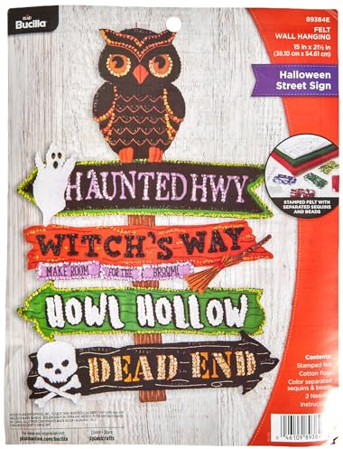 Bucilla Filz-Applikation, Wandbehang-Set, Halloween-Straßenschild, 38,1 x 54,6 cm, Filz-Applikation, Wandbehang-Set, perfekt für Halloween, DIY, Nadelspitze, Kunst und Handwerk, 89384E