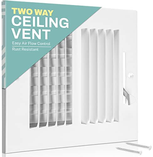 Home Intuition Ceiling Register - Air Vent Covers for Home Ceiling or Wall - 10X6 Inch (Duct Opening) 2-Way White Grille Register Cover with Adjustable Damper for HVAC Heat and Cold Air Conditioner