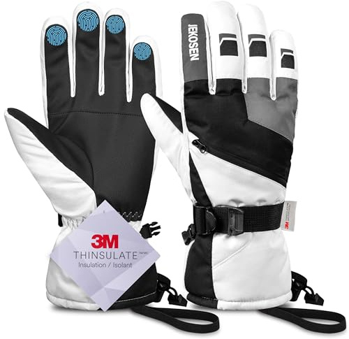 JEKOSEN Skihandschuhe 2023 kaltes Wetter Winter Warm halten Schneehandschuhe Wasserdicht Touchscreen Snowboard Handschuhe Herren Damen, Weiss/opulenter Garten, Medium