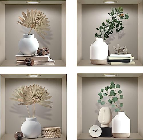 ANHUIB Sticker Muraux 3D de Salon,Autocollant Mural Plante,Décoration Murale 3D Autocollants Plante,Sticker Mural Feuille Verte 3D,DIY Autocollants de D'art Vase Chambre à Coucher Salle de Bains Décor