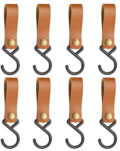 Merrwon S Haken Mit Lederschlaufe,4/8 Stück PU Leder Aufbewahrungshaken,Tragbarer Camping Hängehaken,Camping Kleiderhaken zum Aufhängen für Reisen,Camping,Zuhause (8 Stück)