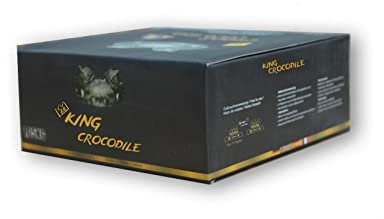King Crocodile Kokosnuss Kohle mit Langer Brenndauer I 28x28mm Nachhaltige Naturkohle I wenig Asche I geringer Rauchentwicklung I Grillkohle I Kohle Würfel in Premium Qualität I 6 kg