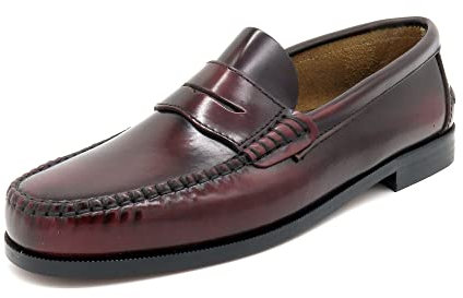 MARTTELY Herren Slipper Business Schuhe Ledersohle Rahmengenäht Premium Penny Loafer Anzugschuhe Slip-On Halbschuhe klassisch elegant Bordeaux Rot 46 EU