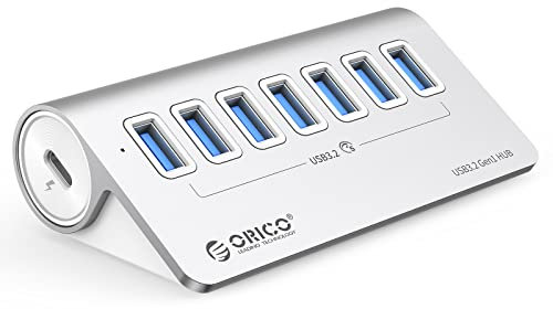 USB C Hub, ORICO USB C 3.2 GEN 1 Hub, 7-Port Aluminium USB Verteiler mit 1M Typ C Kabel, 5Gbps, USB Splitter mit 5V/3A Netzteil Typ C Port für iMac, iMac Pro, Desktop