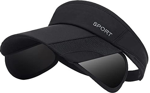 Ciyuhome Sun Visors for Women Retractable Wide Brim Beach Hat Golf Accessories for Men Adjustable Empty Top Black Visor UV Protection Sun Hat Tennis Ponytail Sunhat Running Cap
