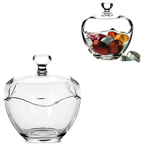 Fancy Glass Candy Bowl Jar with Lid in Gift Box Decorative Candy Bowls Halloween Cookie Nuts Sweet Sugar Jars for Home Office Coffee Bar Restaurant Kitchen 14.5cm x 13cm (2 Pieces)