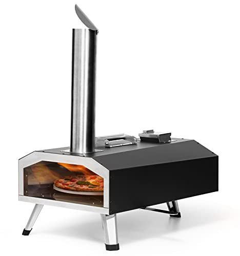 OUTFINE Forno per pizza 2 in 1 a legna e a gas, per esterni con pietra girevole da 30,5 cm, buccia per pizza, borsa impermeabile per il trasporto