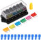 Greluma 1 Pieza Caja de fusibles de cuchilla automática para coche de 12V/24V y 6 vías, bloque de soporte de caja de fusibles de cuchilla estándar con fusibles 3A/5A/10A/15A/20A/30A