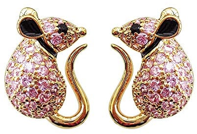 Navachi 18k Gold Plated Pink Crystal Mouse Mice Rat Ear Stud Az2666e Earrings