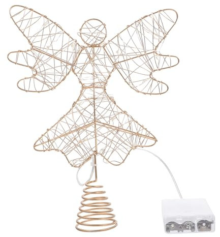 DOITOOL Decoración Superior del Árbol de Navidad - Topper LED Ángel de Oro para Árbol de Natividad